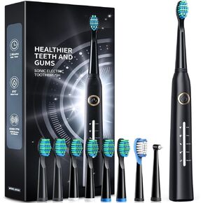 Electric Toothbrush for Adults, 8 Brush Heads Sonicare Electric Toothbrush with 40000 VPM Deep Clean 5 Modes, Rechargeable Toothbrushes Fast Charge 4 Hours Last 30 Days,, Father's Day Gifts
