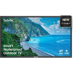 تلفزيون SYLVOX QLED خارجي، تلفزيون QLED 4K مقاوم للطقس مقاس 43 بوصة مع Google Play وGoogle Cast مدمج، HDR 10، Dolby Atmos، جهاز تحكم عن بعد صوتي، 1000nits لمنطقة الشمس الجزئية