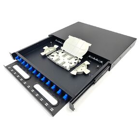 LC-SM 24 Duplex 48 Port Rack Mount Enclosure Box with Splice Trays (Drawer Type Design, Includes 1.2 Meter Pigtail and 24pcs Coupler) Fits for 19" Racks Cabinet