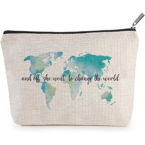 SWITHOM And Off She Went To Change The World, Makeup Bag, Graduation Gift For Her, Birthday Gift For Sisters, Female Friends, and Classmates, Daughter Gift, Sister Gift, World Map Bag in Kuwait