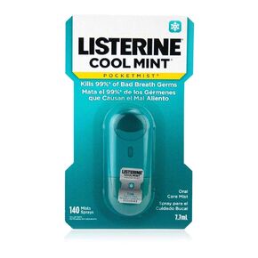 Listerine Cool Mint Pocketmist, Oral Care Mist for Fresh Breath, Non-Aerosol Sugar-Free Bad Breath Refresher Spray to Kill 99% of Bad Breath Germs, Cool Mint Flavor, 7.7ml - 2 Count (Pack of 6)