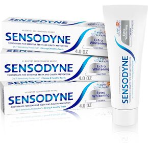 Sensodyne Extra Whitening Sensitive Teeth and Cavity Prevention Whitening Toothpaste, Amazon Exclusive, Cool Mint - 4 Ounces (Pack of 3)
