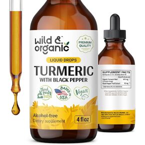 مكمل مستخلص سائل الكركم - قطرات الكركمين الكركم العضوي مع الفلفل الأسود - صبغة جذر الكركم - نباتي، خالي من الكحول - 2 أونصة سائلة in Kuwait