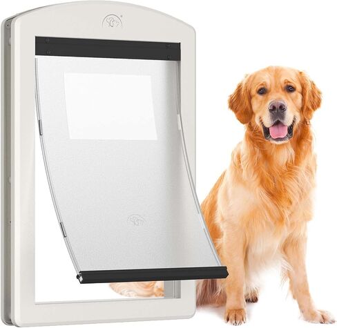 Dog Door for Door,Door for Large Dogs and Pets, Strong Plastic Doggy Door and Large Dog Door with Sliding Lock Panel and Magnetic Soft Flap(White, Large) in Saudi Arabia