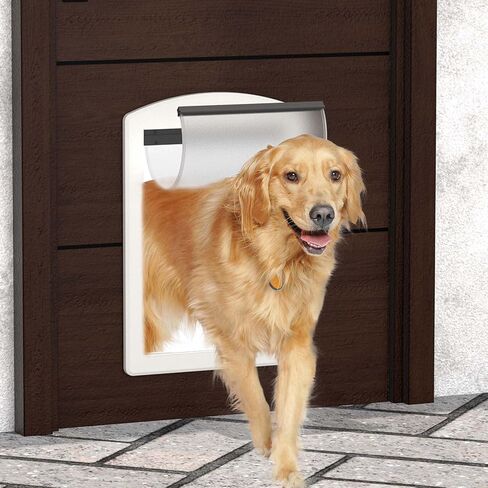 Dog Door for Door,Door for Large Dogs and Pets, Strong Plastic Doggy Door and Large Dog Door with Sliding Lock Panel and Magnetic Soft Flap(White, Large) in Saudi Arabia