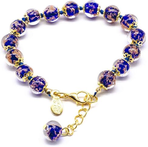 Authentic Murano Glass Bracelet Handmade In Italy Blue Aventurine Beads Hand Blown Glass in Saudi Arabia
