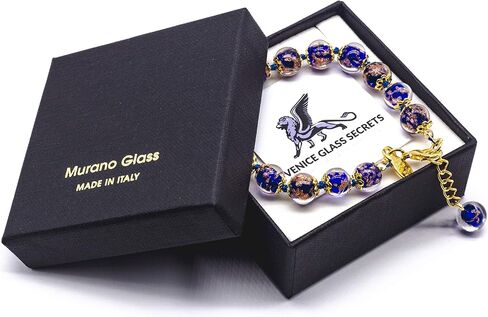 Authentic Murano Glass Bracelet Handmade In Italy Blue Aventurine Beads Hand Blown Glass in Saudi Arabia