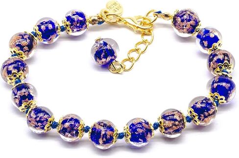 Authentic Murano Glass Bracelet Handmade In Italy Blue Aventurine Beads Hand Blown Glass in Saudi Arabia