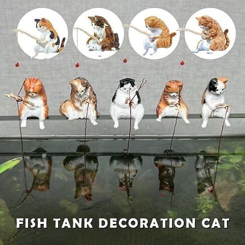 Resin Kawaii Cat Ornaments, Aquarium Ornament, Miniature Animal Model Creative Decoration, Lifelike Shape DIY Aquarium Cat Fishing Ornament, Aquarium Décor Thematic Ornaments in Saudi Arabia