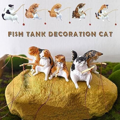 Resin Kawaii Cat Ornaments, Aquarium Ornament, Miniature Animal Model Creative Decoration, Lifelike Shape DIY Aquarium Cat Fishing Ornament, Aquarium Décor Thematic Ornaments in Saudi Arabia