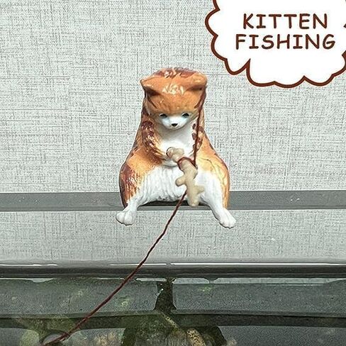 Resin Kawaii Cat Ornaments, Aquarium Ornament, Miniature Animal Model Creative Decoration, Lifelike Shape DIY Aquarium Cat Fishing Ornament, Aquarium Décor Thematic Ornaments in Saudi Arabia