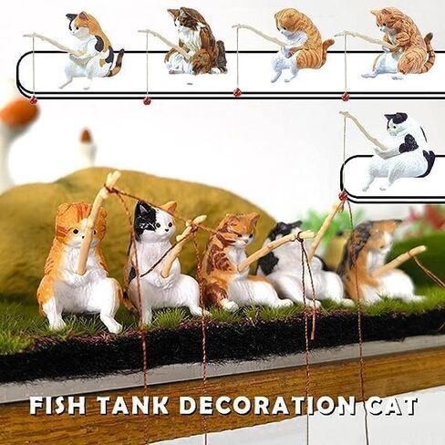 Resin Kawaii Cat Ornaments, Aquarium Ornament, Miniature Animal Model Creative Decoration, Lifelike Shape DIY Aquarium Cat Fishing Ornament, Aquarium Décor Thematic Ornaments in Saudi Arabia