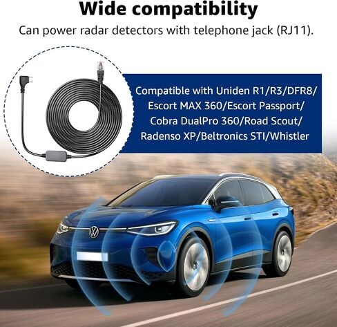 كابل طاقة كاشف الرادار من النوع c إلى RJ11، استبدال كابل الطاقة DC 5V-12V لأجهزة Uniden وEscort وRadenso XP وBeltronics وكاشفات رادار Whistler (طول 13FT) in Kuwait