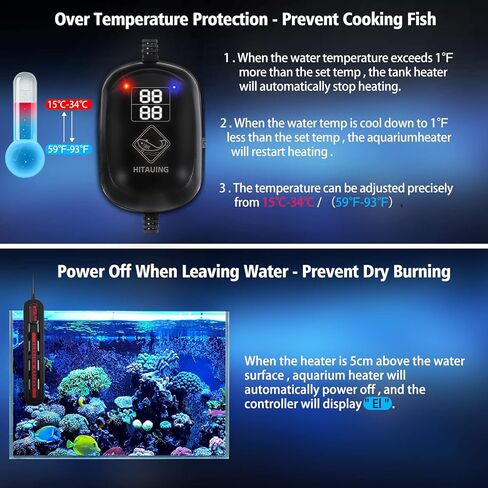 HiTauing Submersible Aquarium Heater,300W/500W Fish Tank Heater with Over-Temperature Protection and Anti-Dry Burn for Marine Saltwater and Freshwater in Kuwait