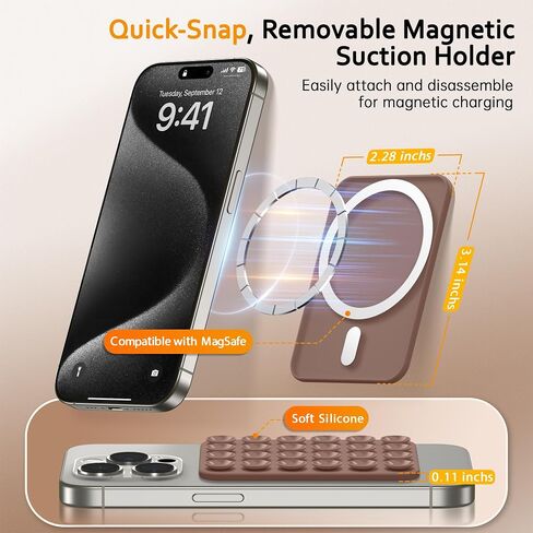 GONEZ Magnetic Suction Cup Phone Mount, Hands-Free Silicone Phone Grip Holder Compatible with iPhone MagSafe Phone Case, Mirror Shower Phone Stand for iPhone and Android,Selfies and Videos,Black in Saudi Arabia