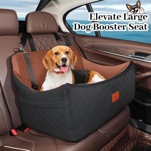 Wooaidagg Dog Car Seat for Medium & Large Dogs Up to 55lbs, Memory Foam Cushion, Washable Cover, Safety Straps & Non-Slip Bottom(Black,Large) in Saudi Arabia