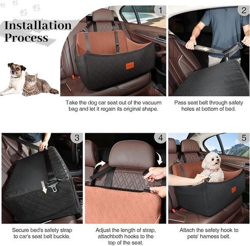 Wooaidagg Dog Car Seat for Medium & Large Dogs Up to 55lbs, Memory Foam Cushion, Washable Cover, Safety Straps & Non-Slip Bottom(Black,Large) in Saudi Arabia