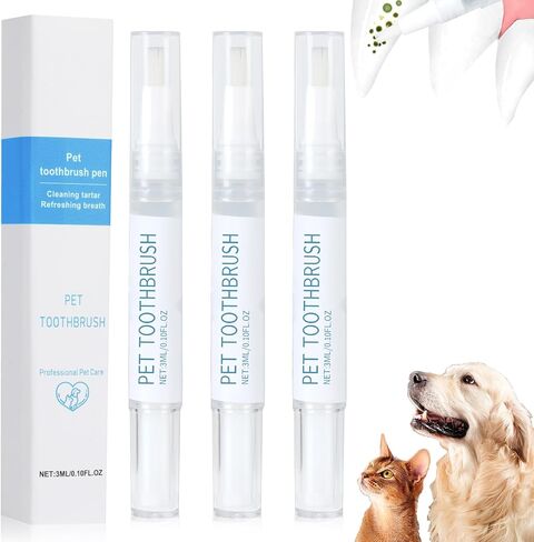 قلم فرشاة أسنان للحيوانات الأليفة، قلم تنظيف أسنان الكلاب، تبييض وتنظيف أسنان القطط/الكلاب، مواد نباتية طبيعية - مجموعة إصلاح أسنان الحيوانات الأليفة، أداة إزالة الجير والنباتات الطبيعية للكلاب والقطط (3 قطع) in Kuwait