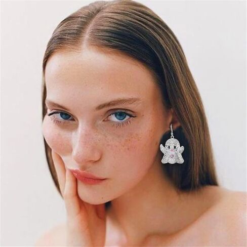 Ghost Crystal Halloween Earrings for Women Gothic Pumpkin Black Cat Skull Bat Earrings Handmade Vintage Victoria Crystal Earrings Punk Halloween Witch Cosplay Party Jewelry (Silver Ghost) in Saudi Arabia