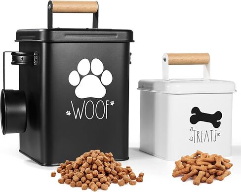 حاوية مكافآت الكلاب، مجموعة من جرة مكافآت الكلاب مكونة من قطعتين مع أغطية معدنية، حامل مكافآت الكلاب لطاولة المطبخ، حاوية مكافآت الحيوانات الأليفة، حاوية تخزين طعام الكلاب - ملعقة معدنية معلقة in Kuwait