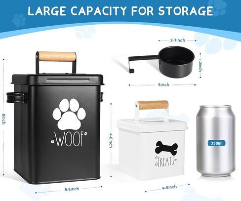 حاوية مكافآت الكلاب، مجموعة من جرة مكافآت الكلاب مكونة من قطعتين مع أغطية معدنية، حامل مكافآت الكلاب لطاولة المطبخ، حاوية مكافآت الحيوانات الأليفة، حاوية تخزين طعام الكلاب - ملعقة معدنية معلقة in Kuwait