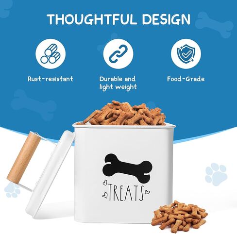 حاوية مكافآت الكلاب، مجموعة من جرة مكافآت الكلاب مكونة من قطعتين مع أغطية معدنية، حامل مكافآت الكلاب لطاولة المطبخ، حاوية مكافآت الحيوانات الأليفة، حاوية تخزين طعام الكلاب - ملعقة معدنية معلقة in Kuwait