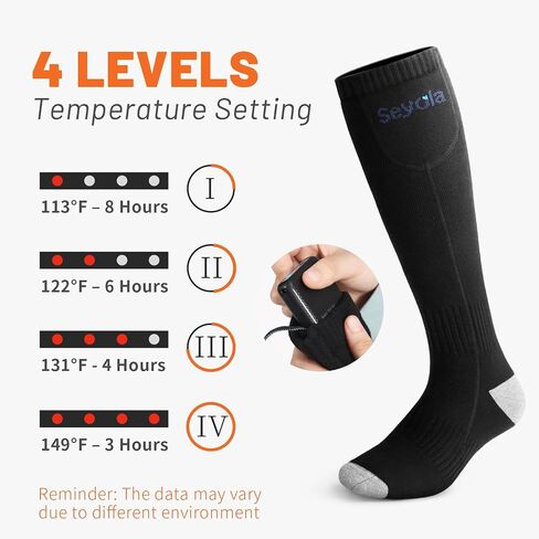 Heated Socks for Men Women, 5000mAH Rechargeable Electric Socks Washable, 4 Levels Winter Cold Weather Warm Sock for Outdoors Hunting Fishing Camping Hiking Skiing Foot Warmers (Black) in Saudi Arabia
