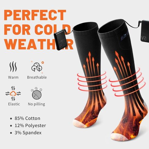 Heated Socks for Men Women, 5000mAH Rechargeable Electric Socks Washable, 4 Levels Winter Cold Weather Warm Sock for Outdoors Hunting Fishing Camping Hiking Skiing Foot Warmers (Black) in Saudi Arabia
