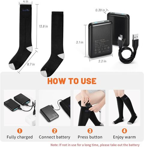 Heated Socks for Men Women, 5000mAH Rechargeable Electric Socks Washable, 4 Levels Winter Cold Weather Warm Sock for Outdoors Hunting Fishing Camping Hiking Skiing Foot Warmers (Black) in Saudi Arabia