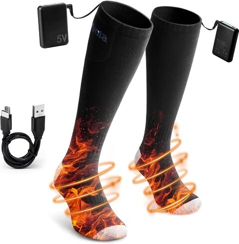Heated Socks for Men Women, 5000mAH Rechargeable Electric Socks Washable, 4 Levels Winter Cold Weather Warm Sock for Outdoors Hunting Fishing Camping Hiking Skiing Foot Warmers (Black) in Saudi Arabia