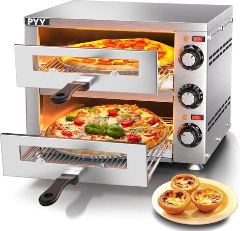 PYY Countertop Pizza Oven Electric Indoor Pizza Oven with Viewing Window Commercial Stainless Steel 2-Layers Pizza Cooker with Timer for Home Restaurant in Saudi Arabia