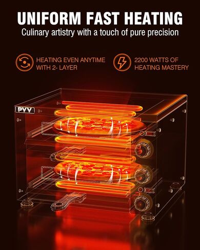 PYY Countertop Pizza Oven Electric Indoor Pizza Oven with Viewing Window Commercial Stainless Steel 2-Layers Pizza Cooker with Timer for Home Restaurant in Saudi Arabia