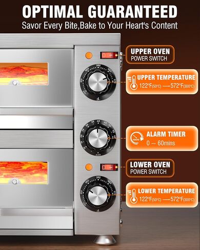PYY Countertop Pizza Oven Electric Indoor Pizza Oven with Viewing Window Commercial Stainless Steel 2-Layers Pizza Cooker with Timer for Home Restaurant in Saudi Arabia