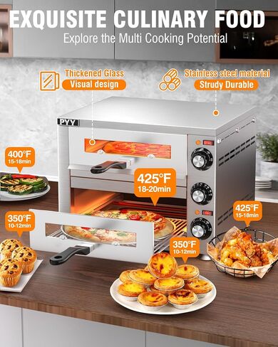 PYY Countertop Pizza Oven Electric Indoor Pizza Oven with Viewing Window Commercial Stainless Steel 2-Layers Pizza Cooker with Timer for Home Restaurant in Saudi Arabia