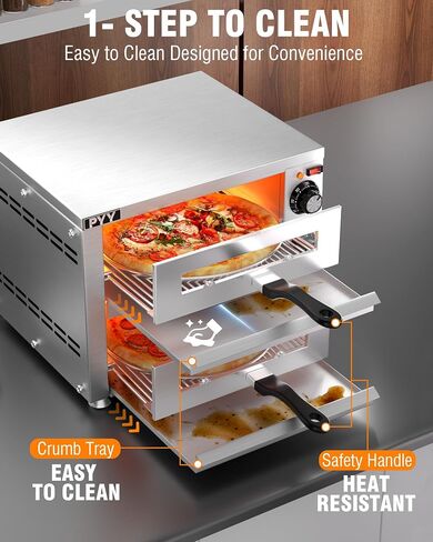 PYY Countertop Pizza Oven Electric Indoor Pizza Oven with Viewing Window Commercial Stainless Steel 2-Layers Pizza Cooker with Timer for Home Restaurant in Saudi Arabia
