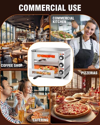 PYY Countertop Pizza Oven Electric Indoor Pizza Oven with Viewing Window Commercial Stainless Steel 2-Layers Pizza Cooker with Timer for Home Restaurant in Saudi Arabia