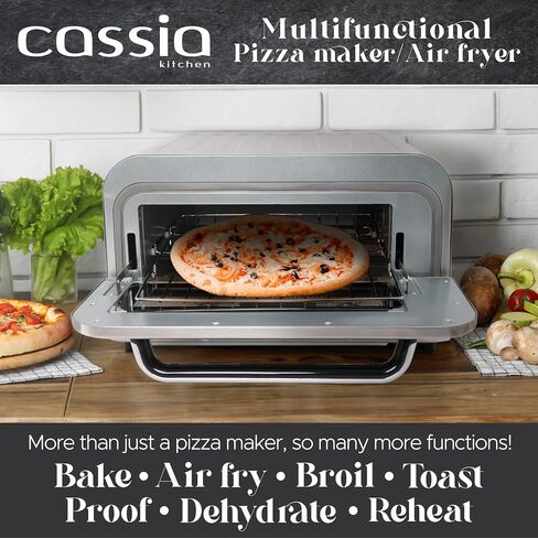 Cassia Countertop Electric Air Fryer Pizza Oven, 12" Capacity, 20L, 1800W, Heats up to 750°F, 16 Presets, Includes Pizza Stone, Peel, Fry Basket, Stainless Steel in Saudi Arabia
