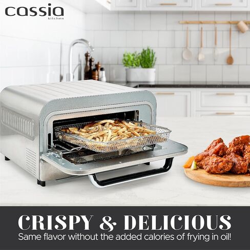 Cassia Countertop Electric Air Fryer Pizza Oven, 12" Capacity, 20L, 1800W, Heats up to 750°F, 16 Presets, Includes Pizza Stone, Peel, Fry Basket, Stainless Steel in Saudi Arabia
