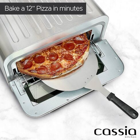 Cassia Countertop Electric Air Fryer Pizza Oven, 12" Capacity, 20L, 1800W, Heats up to 750°F, 16 Presets, Includes Pizza Stone, Peel, Fry Basket, Stainless Steel in Saudi Arabia