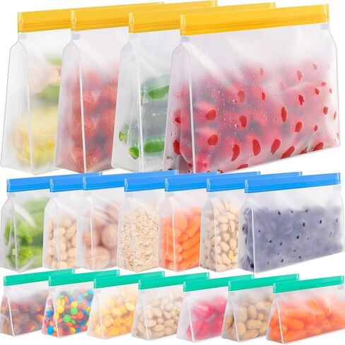 IDEATECH Dishwasher Safe Food Storage Bags Stand Up 18Pack, Reusable Gallon Freezer Bags, Leakproof Ziplock Bags Various Size, Reusable Silicone Bags for Meals,Lunch,Home Organization Travel(18Pack) in Saudi Arabia
