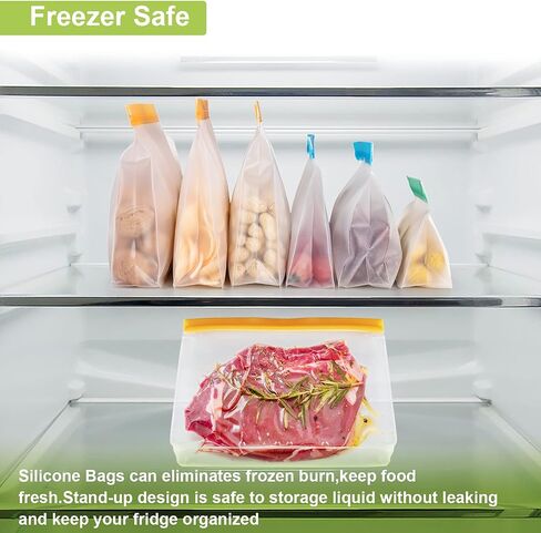 IDEATECH Dishwasher Safe Food Storage Bags Stand Up 18Pack, Reusable Gallon Freezer Bags, Leakproof Ziplock Bags Various Size, Reusable Silicone Bags for Meals,Lunch,Home Organization Travel(18Pack) in Saudi Arabia