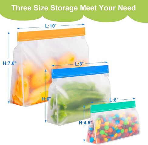 IDEATECH Dishwasher Safe Food Storage Bags Stand Up 18Pack, Reusable Gallon Freezer Bags, Leakproof Ziplock Bags Various Size, Reusable Silicone Bags for Meals,Lunch,Home Organization Travel(18Pack) in Saudi Arabia