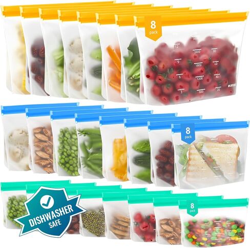 IDEATECH Dishwasher Safe Food Storage Bags Stand Up 18Pack, Reusable Gallon Freezer Bags, Leakproof Ziplock Bags Various Size, Reusable Silicone Bags for Meals,Lunch,Home Organization Travel(18Pack) in Saudi Arabia