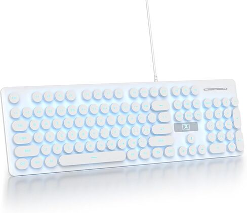 Retro Typewriter White Keyboard Full Size, 104 Keys LED Backlit Wired Membrane Keyboard with Number Pad, Ultra Slim Quiet Home/Office Computer Keyboard for PC, Laptop, Desktop (White) in Saudi Arabia