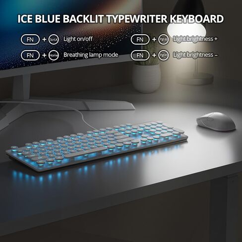 Retro Typewriter White Keyboard Full Size, 104 Keys LED Backlit Wired Membrane Keyboard with Number Pad, Ultra Slim Quiet Home/Office Computer Keyboard for PC, Laptop, Desktop (White) in Saudi Arabia