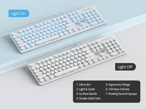 Retro Typewriter White Keyboard Full Size, 104 Keys LED Backlit Wired Membrane Keyboard with Number Pad, Ultra Slim Quiet Home/Office Computer Keyboard for PC, Laptop, Desktop (White) in Saudi Arabia