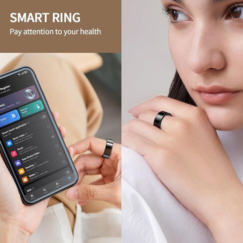 حلقة ذكية، التقط صور موسيقى مع شحن لاسلكي، حلقة يمكن ارتداؤها للنساء والرجال، IP68 مقاومة للماء، عمر بطارية 4-6 أيام، متوافقة مع Android وiOS (فضي، 8#) in Kuwait