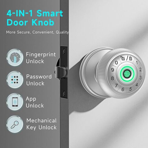 Fingerprint Door Lock,Smart Door Knob,biometric lock, keypad entry,keyless handle.Ideal for bedroom,home,hotel,office,apartment.Enhances security & convenience. (Black) in Saudi Arabia