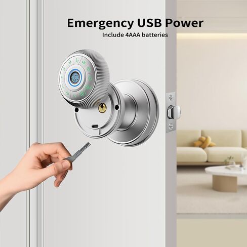 Fingerprint Door Lock,Smart Door Knob,biometric lock, keypad entry,keyless handle.Ideal for bedroom,home,hotel,office,apartment.Enhances security & convenience. (Black) in Saudi Arabia