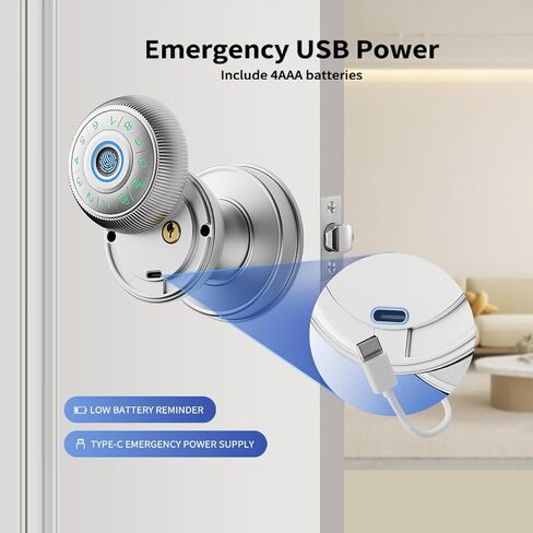 Fingerprint Door Lock,Smart Door Knob,biometric lock, keypad entry,keyless handle.Ideal for bedroom,home,hotel,office,apartment.Enhances security & convenience. (Black) in Saudi Arabia